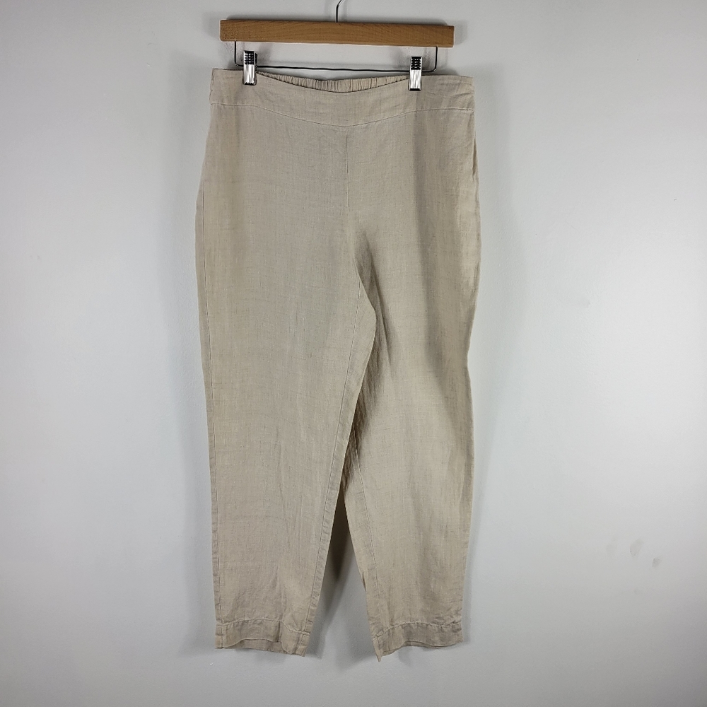 Eileen Fisher Organic Linen Elastic High Waist Pull On Straight Crop Ankle Pants